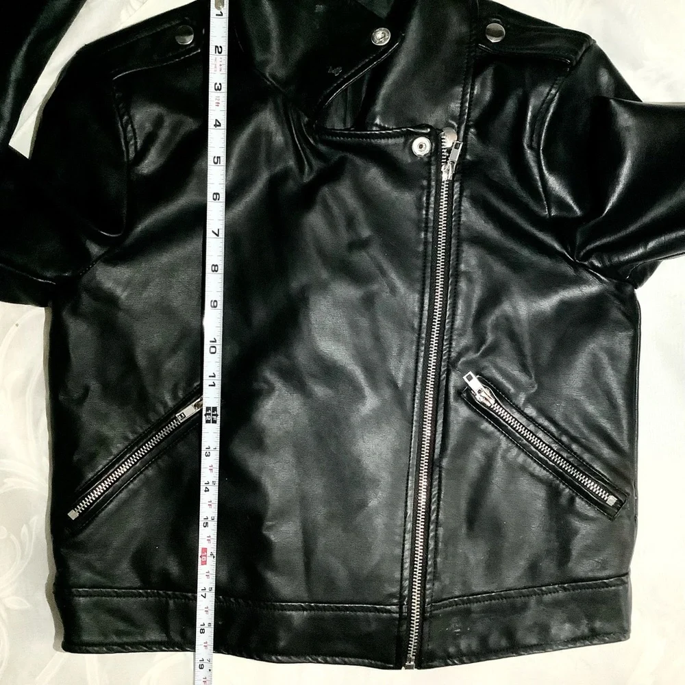 Vegan Black Leather Jacket Small Moto Faux Short Silver Accents